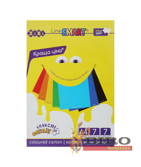 Carton colorat SMART LINE, A4, 7 culori - 7 foi, 200g/m2 ZIBI